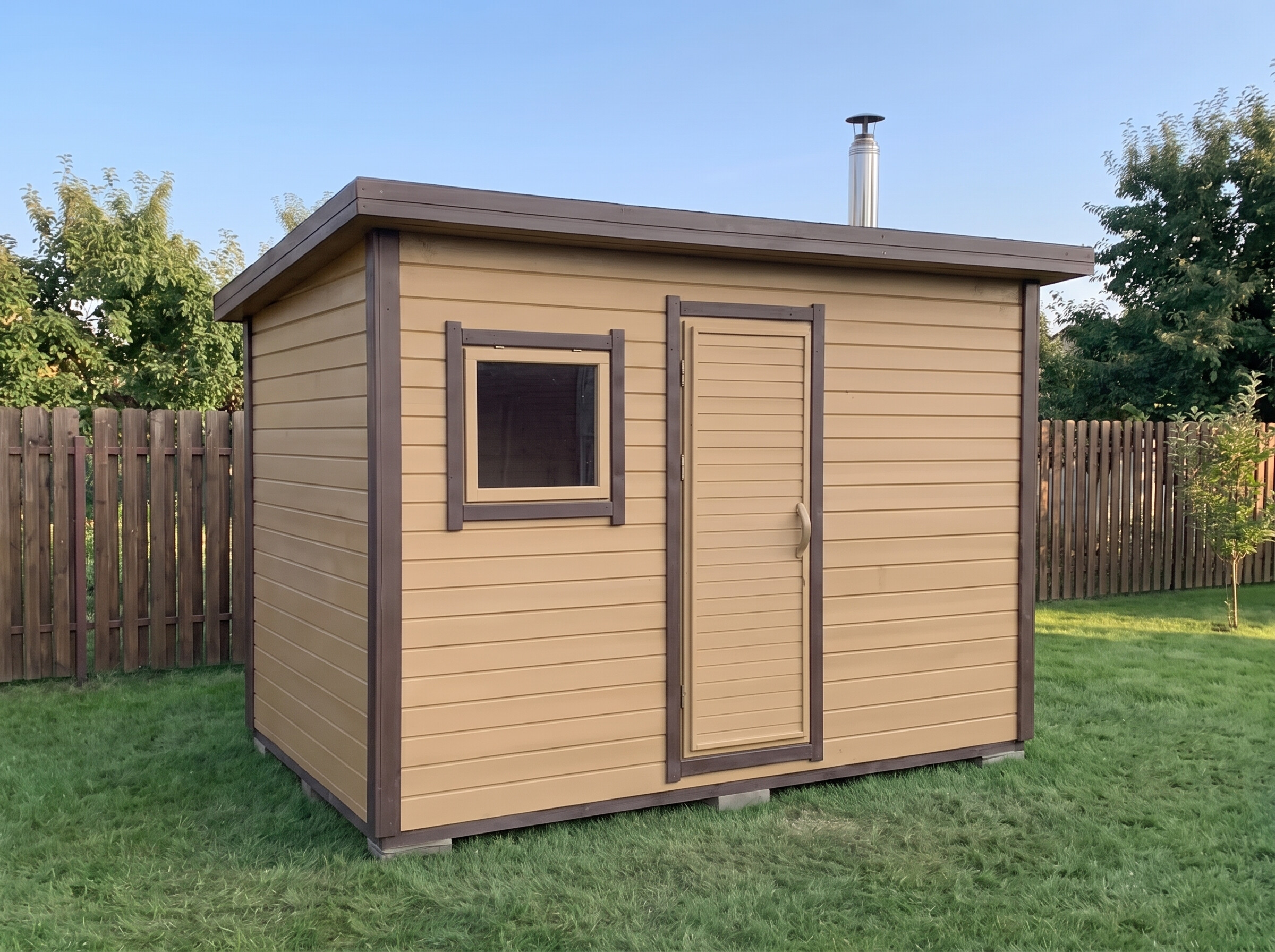 Баня из минибруса 3×2,5 м — фронт слева
