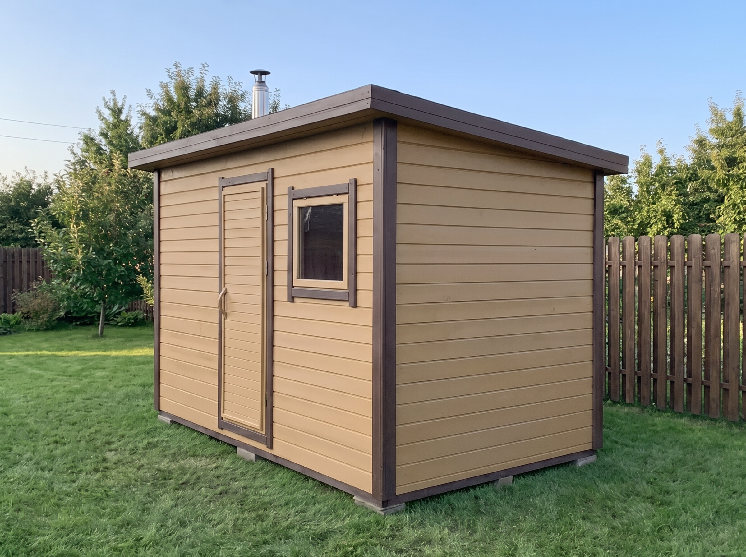 Баня из минибруса 3×2,5 м — фронт справа